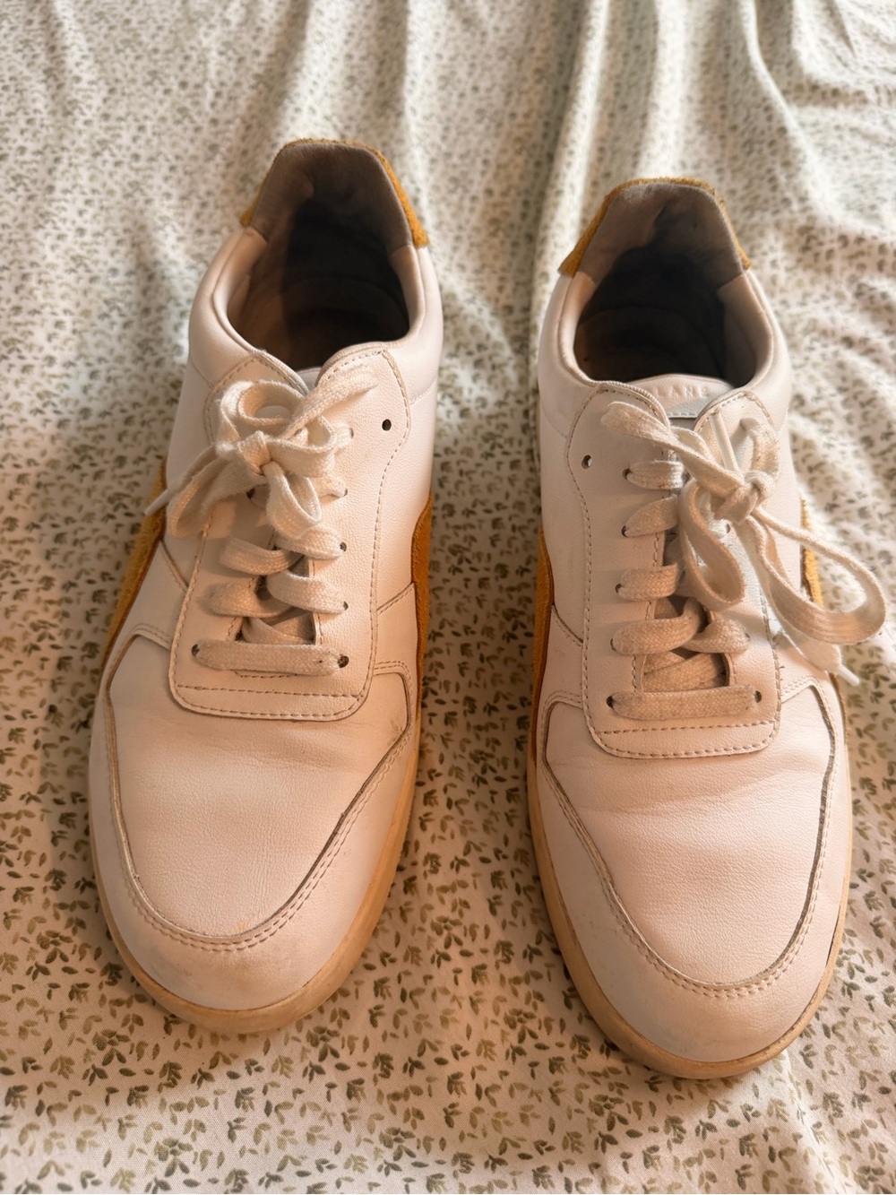 Everlane White Leather Sneakers with Tan Accents